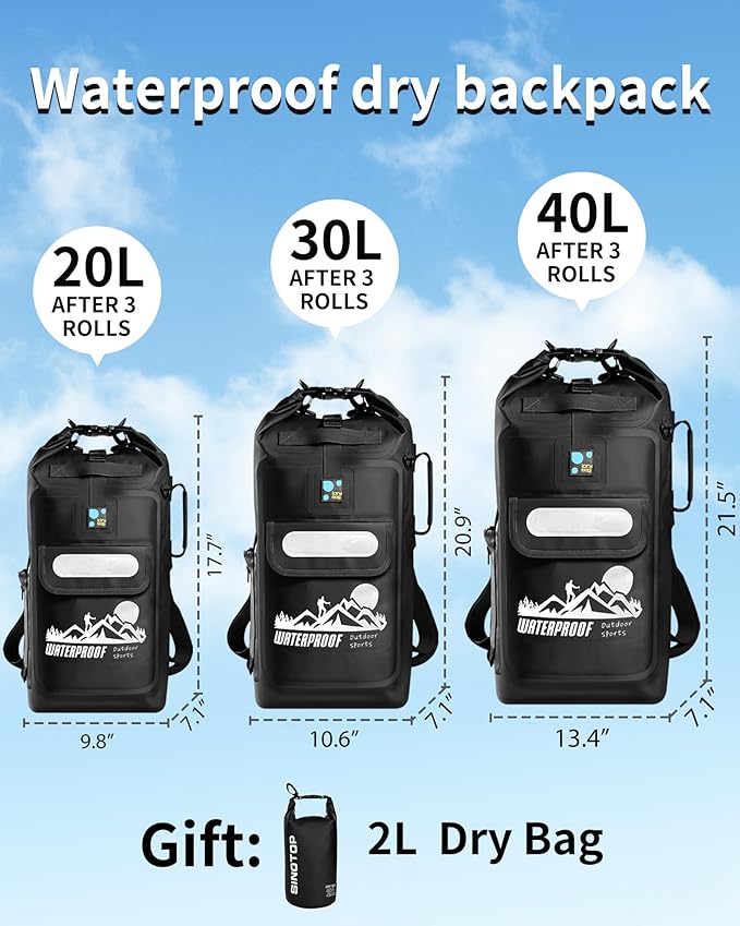 IDRYBAG Dry Bag Backpack Waterproof Floating 20L/30L/40L, Dry Bags Waterproof Backpack for Men, Dry Sack Waterproof Bag