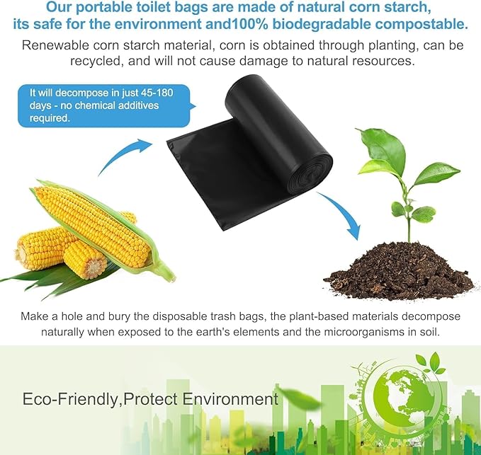 100 Portable Camping Toilet Bags, Biodegradable Porta Potty Bucket Toilet Bags, 8 Gallon Compostable Thickened Trash Garbage Bags