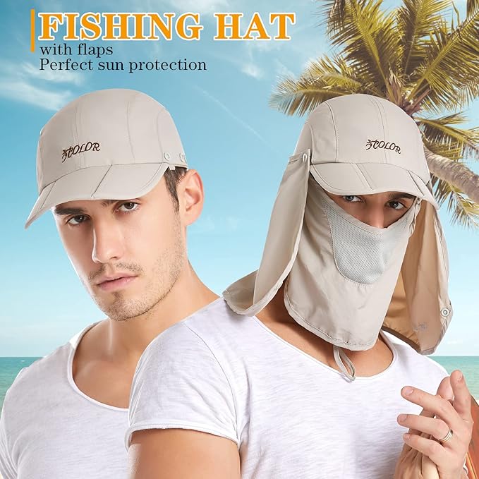 icolor Sun Hats for Men Women with Neck Flap,Foldable Sun Cap Fishing Sun Hats,UPF50+ Sun Protection Ponytail Hats