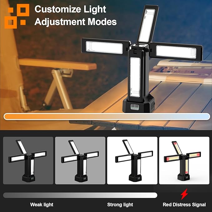 13200mAh Rechargeable Solar Work Light with Folding Stand and Carrying Bag, AODOO 8000 Lumen Cordless Camping Light, White/Warm/Nature White/RED(SOS) with Detachable Tripod