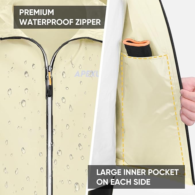APEXUP Packable Rain Jacket Men with Reflective Zipper, Lightweight Waterproof Raincoat, Mens Rain Jacket for Outdoor Sports