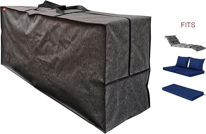 Outdoor Rectangular Cushion Storage Bag, Protective Zippered Storage Bags with Handles, 60"X20"X28" Dark Grey