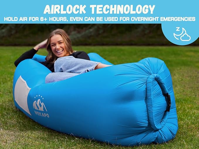 WEKAPO Inflatable Lounger with Pump-Effortless Setup, Ultra-Comfy & Lightweight -Perfect Blow up Couch for Camping, Beach, Hiking & Festivals