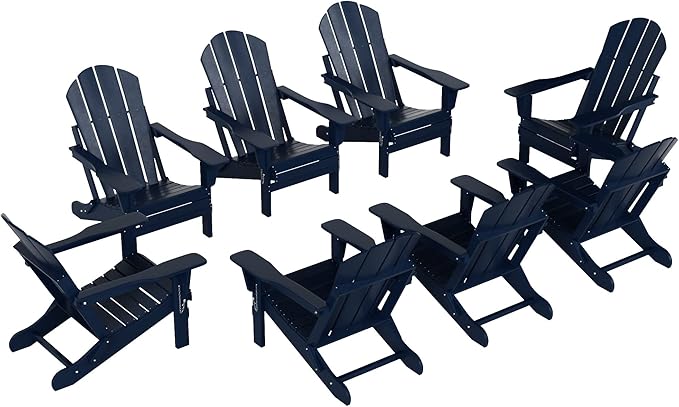 WestinTrends Malibu Malibu Outdoor Folding Poly Adirondack Chair (Set of 8), Navy Blue