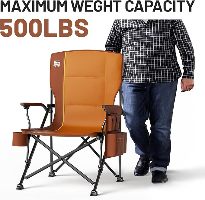 TIMBER RIDGE Oversized Folding Camping Chair High Back Heavy Duty for Adults Support up to 500lbs with Cup Holder, Side Pocket Cooler Bag