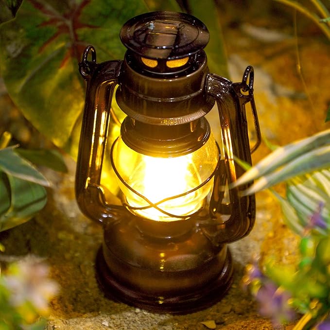 Hortsun 12 Pieces 8 Inch Vintage LED Hurricane Lantern 12 Warm LEDs and Dimmer Switch Battery Operated Farmers Hanging Lantern for Indoor Outdoor Camping Usage Decor