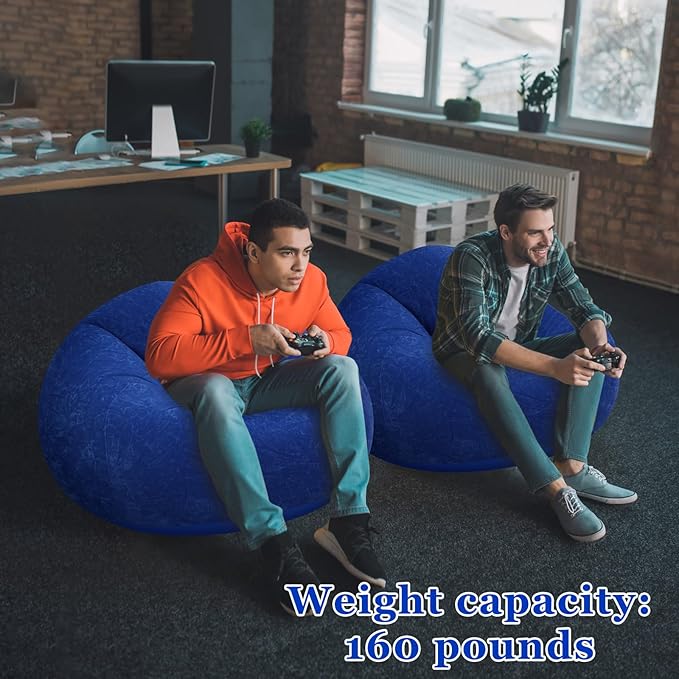 Realspring Inflatable Bean Bag Chairs Outdoor Blow up Camping Chairs Inflatable Lazy Sofa Folding Portable Bean Bag Loungers Couch for Movie Night(Dark Blue,2 Pcs)