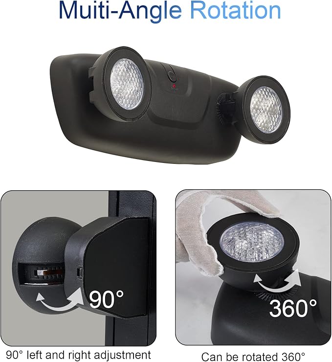 TANLUX LED Emergency Lights with Battery Backup, Adjustable Two Head Commercial Emergency Lights, UL Listed, AC 120/277V, Hardwired - 1 Pack(Black)