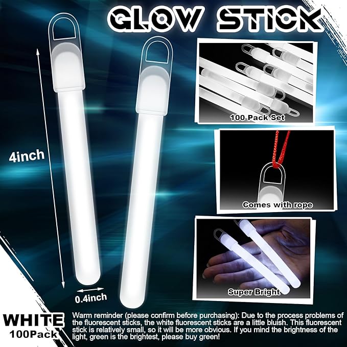 Lewtemi 4" or 6" 100 Pack Bright Glow Sticks Bulk, Glow in The Dark Party Supplies Birthday and Holidays Party Favors