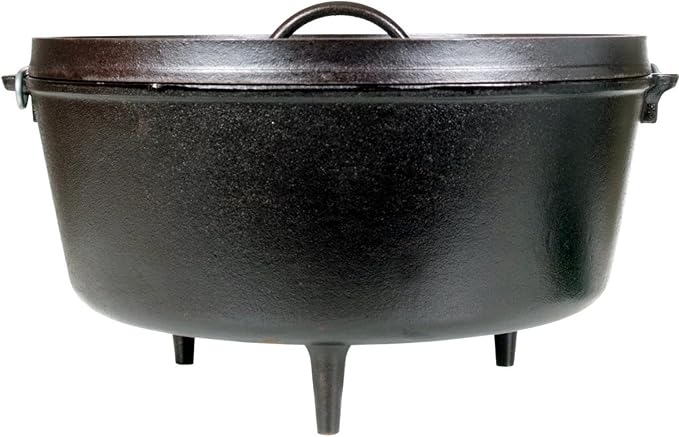 Lodge 10 Quart Pre-Seasoned Cast Iron Camp Dutch Oven with Lid - Dual Handles - Use in the Oven, on the Stove, on the Grill or over the Campfire - Black