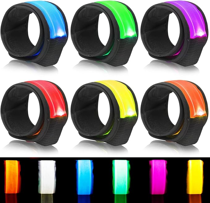 Dilabnba 6PCS Led Light Up Slap Wristband for Running Night Safety, Glow in The Dark Slap Bracelets Arm Band Reflective Strips for Cycling Walking Concert Camping Party