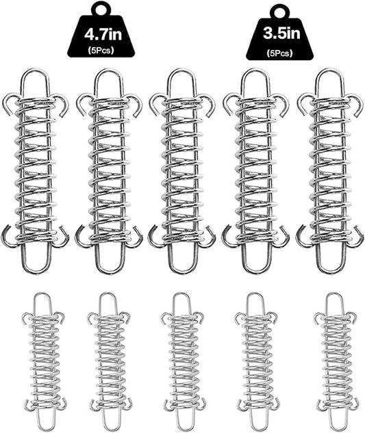 10PCS Tent Spring Buckle, 304 Stainless Steel Porch Swing Springs Heavy Duty, Windproof Tarp Springs, Rope Spring for Awning, Dog Chain Tension Springs, Sun Sail Shades Springs Tension