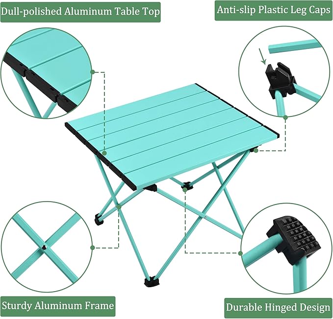 Grope Small Folding Camping Table with Aluminum Table Top, Beach Table for Sand with Carrying Bag,Prefect for Outdoor,Picnic,BBQ,Cooking,Festival