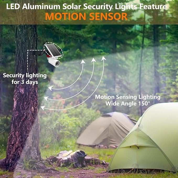 Solar Motion Sensor Light for Outside, Camping Lights, 360-DAY Free Replacement/Refund Solar Spot Lights Outdoor for Camp Porch Deck Path Patio Yand Post Step