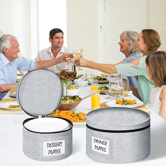 Anycosy China Storage Containers 4 Piece Set Moving Boxes for Dinnerware Stackable Moving Storage Box with Felt Plate Dividers Hard Shell Case for Organizing Dishes