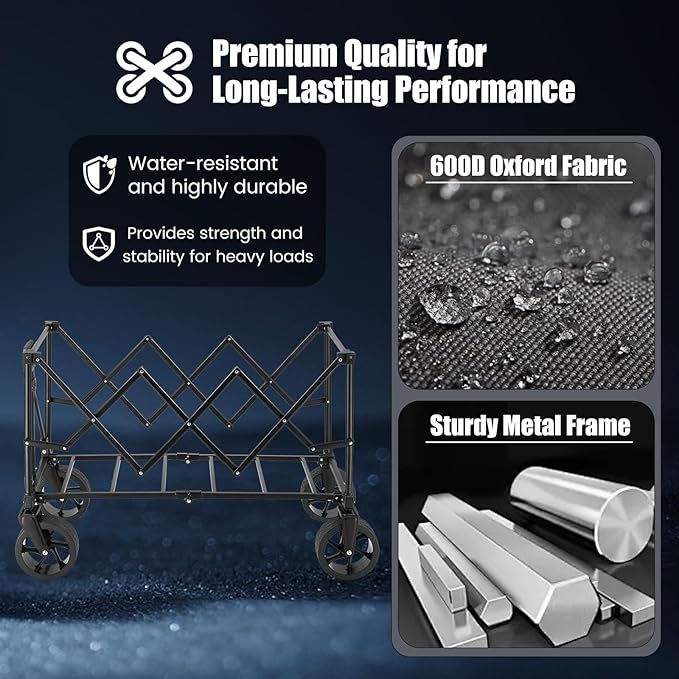 EchoSmile Collapsible Folding Wagon Cart 360lbs, Heavy Duty Garden Utility Cart with All Terrain Wheels, Large Capacity Outdoor Wagon for Camping, Beach, Shopping, Picnic (Blue Orange)