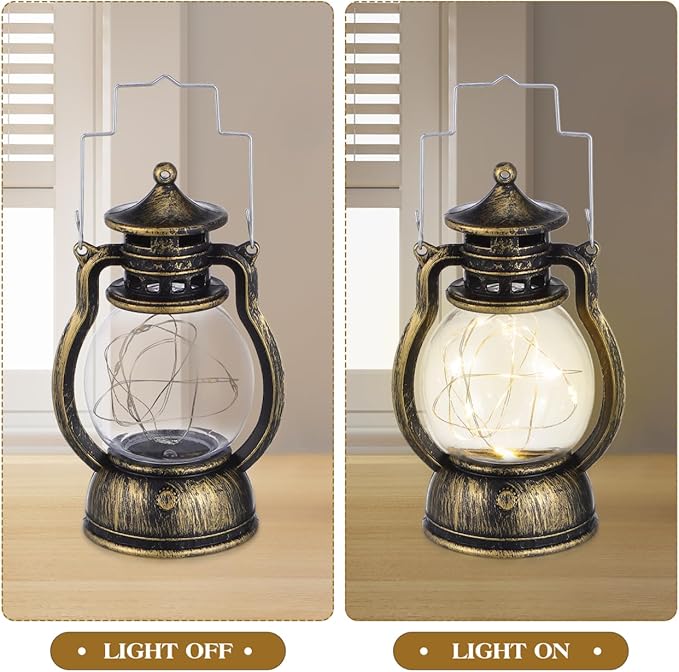 Lantern Decor Western, Hanging LED Vintage Lantern Metal with Carry Handle for for Weddings Western Camping Party Halloween Christmas Decorations 4.92inch