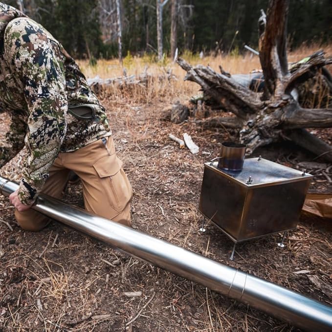 Seek Outside Titanium Wood Stove for Backpacking Camping Hunting | Medium Standard Stove With 5.5' Pipe