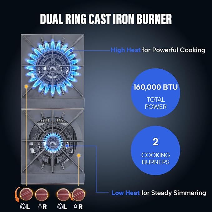 WESTLAKE Commercial Gas Stock Pot Range, 2 Burners Natural Gas and Propane Stove with 80000 X 2 BTU, 18" W Countertop Cooking Stove Range Commercial Stainless Steel Gas Stock Pot for Restaurant