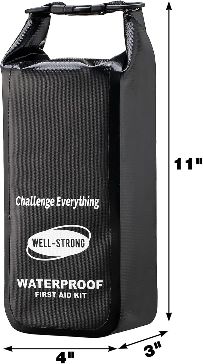 Waterproof First Aid Kit Roll Top Boat Emergency Kit with Waterproof Contents for Fishing Kayaking Boating Swimming Camping Rafting Beach Black