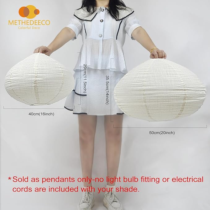 2PCS 20" Handmade Linen Pendant Light Shades ??Foldable Fabric Lampshades, Minimalist Beige & White Hanging Lanterns for Bedroom, Living Room, Kitchen Island, Window Display & Gift