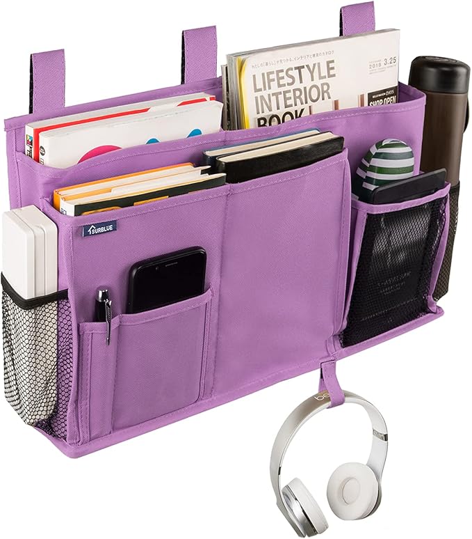 Surblue Caddy Hanging Organizer Bedside Storage Bag for Bunk and Hospital Beds, Purple, L