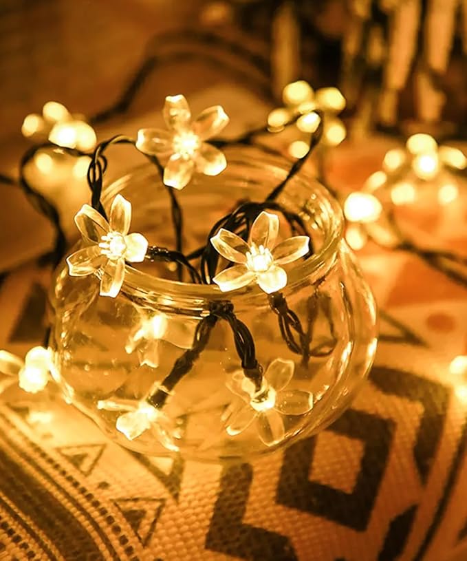 Cherry Blossom Fairy Flower String Lights Indoor Bedroom Decorations, 33ft 100 LED USB Plug in Decorative Floral Lamp for Christmas Tree Classroom Window Camping Vine Hanging (Warm White)