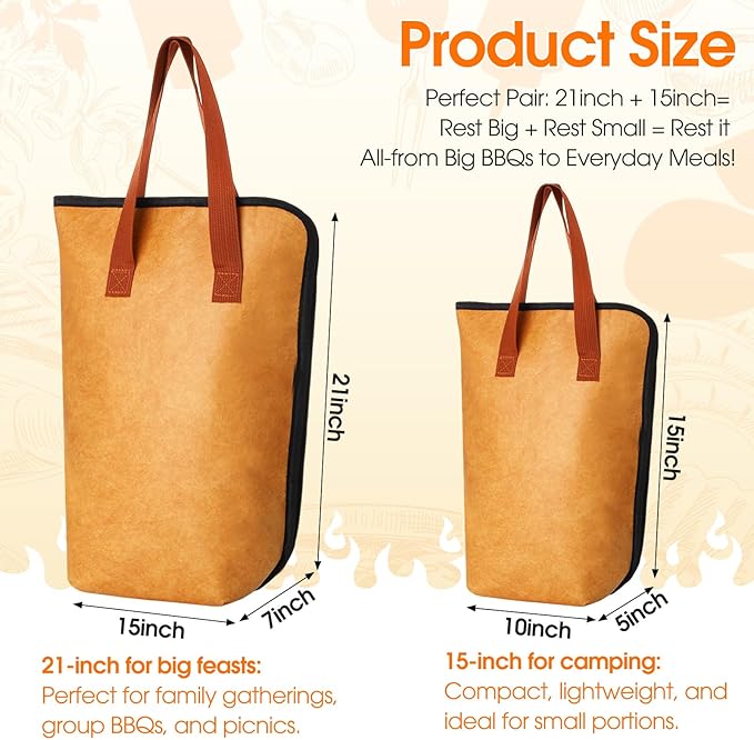 Honeydak 2 Pcs BBQ Blanket for Resting Meat 21in &15in Insulated Meat Resting Bag with 5-layer Thermal Lock Moisture Retention and Tender BBQ for Briskets, Pork Shoulders, Steaks Turkey