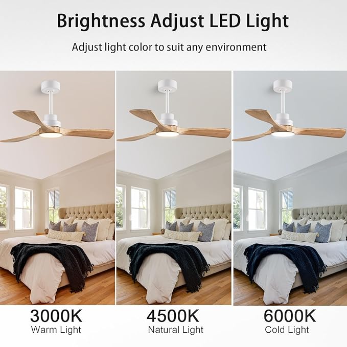 42" Ceiling Fans with Lights with Remote Control, Indoor Outdoor Wooden Ceiling Fan with 3 Wooden Blades for Patio, Living Room, Dining Room, Farmhouse and More. (White + Log Color)…
