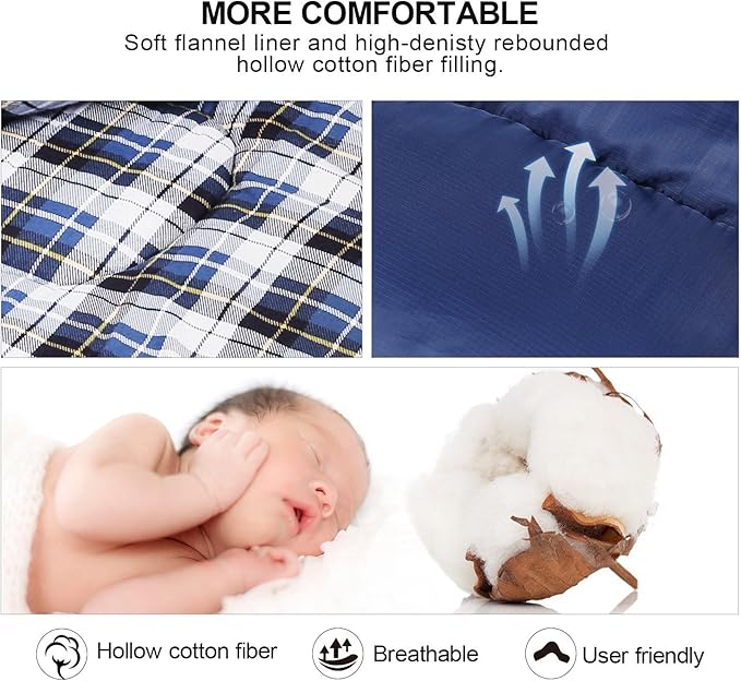 REDCAMP Cotton Flannel Sleeping Bag for Camping Backpacking, Adults Cold Weather Envelope Sleeping Bags with 2/3/4/6lbs Filling