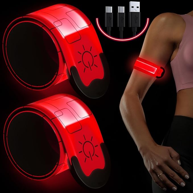 LED Armband for Running (2 Pack), Light Up Armbands Rechargeable, Running Lights, High Visibility Reflective Running Gear for Running Walking Cycling