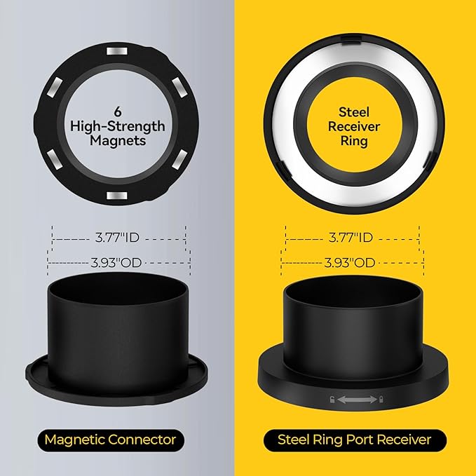 4 Inch Magnetic With Interlock Dust Collection Starter Kit for Dust Collectors, Fast Connect Dust Hose to Machinery Port, Dust Collector/Vacuum Fittings 2 Pack