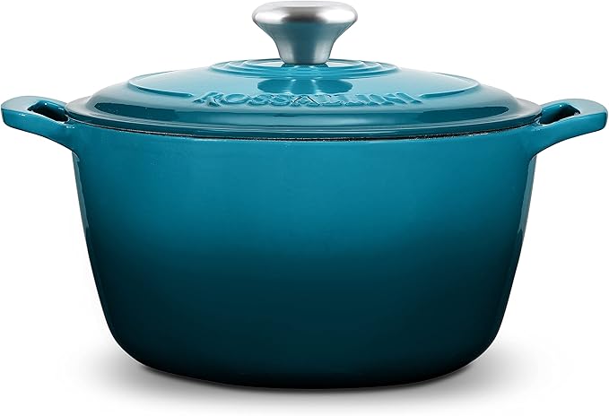 Signature Enameled Cast Iron Dutch Oven, Non-Stick Serving Pot with Tight Fitting Lid for Perfect Roasting, Baking, Sauteing, and Bread Making | 10Q (9.5L) - Ocean Blue