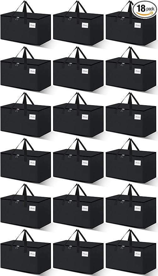 Heavy Duty Moving Bags - Extra Large Packing Bags and Storage Totes, Collapsible and Foldable Option for Moving and Storage, Black, 93 L - 18 Pack