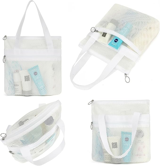 Mesh Shower Caddy Portable with Zipper & 2 Pockets - Quick Dry Shower Caddy Hanging for Travel Gym Camp Beach - Bathroom Organizer Bag Essentials for College Dorm