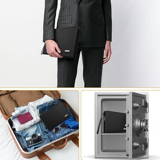 JUNDUN 5200℉ Fireproof Money Bag,8.5”x5.7” Water Resistant and Fireproof Cash Bag with External Pocket,Home Fire Safe Storage Bag Pouch for Money,Cash,Passport and Card