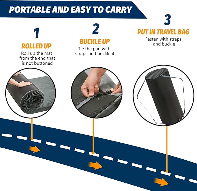 CYMULA CertiPUR-US Memory Foam Camping Mattress Pad, Portable Foam Sleeping Pad for Camping, Roll up Sleeping Mat for Adults Guest Floor Bed for Sleepover, Car, Tent SUV Cot Mattress