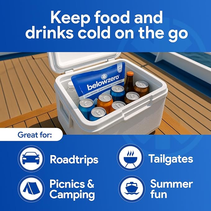 Below Zero Prefilled Reusable Ice Packs for Coolers | Long Lasting Freezer Ice Blocks for Camping, Lunch Bags & More | 48 Hour Cooler Ice Pack Technology