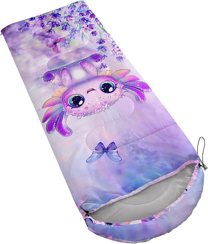 AILONEN Pink Lovely Rabbit Sleeping Bag for Girls Kids Adults,Warm and Cool Weather,Lightweight,Waterproof Backpacking,Cartoon Flowers Printed Bunny Sleeping Bag for Camping