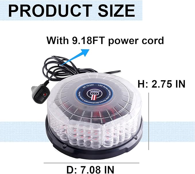 1PCS Amber Beacon Light, 96 LED Magnetic Beacon Strobe Flashing Safety Caution Warning Emergency Lights for Vehicles Truck Trailer Forklift Bus Car Snow Plow ATV Tractor Golf Carts Boat