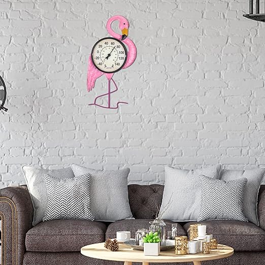 MUMTOP Outdoor Thermometers for Patio - Indoor Outdoor Thermometer, Flamingo Wall Thermometer Wireless for Garden Home Decor