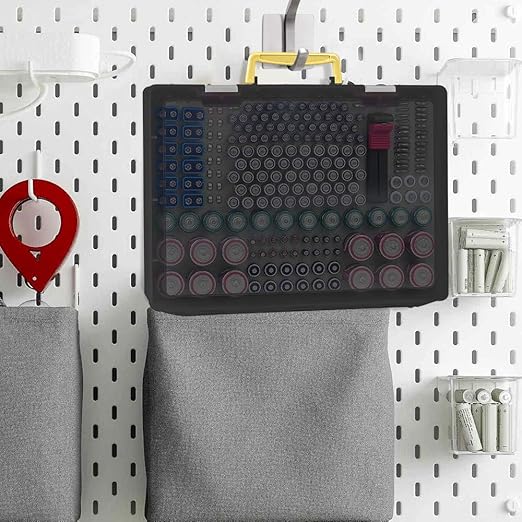 Battery Organizer Storage Holder- Batteries Case Containers Box with Tester Checker BT-168. Garage Organization Holds 225 Batteries AA AAA C D Cell 9V 3V Lithium LR44 CR2 CR1632 CR2032 (Black)