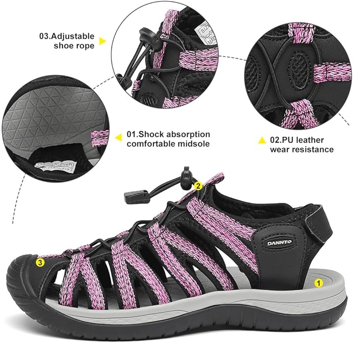 Dannto Women's Closed Toe Hiking Sandals Walking Water Sandal Comfort Athletic Sport Outdoor Sandals