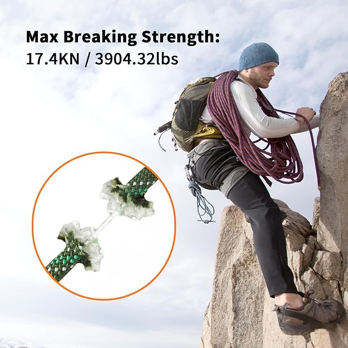 AOLEBA 8.5mm Static Climbing Rope, Outdoor Rock Climbing Ropes, Heavy Duty Rappelling Rope for Fire Rescue, Escape, 10M(32Ft) 20M(64Ft) 30M(96Ft) Ice Climbing Equipment & Parachute Accessories