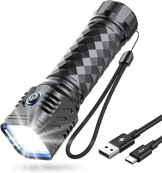 Rechargeable Flashlights High Lumens, Flashlights Rechargeable, Super Bright Flashlight, Waterproof Flash Light, High Powered 2000mAh LED Flashlight for Emergency Home Camping Essentials