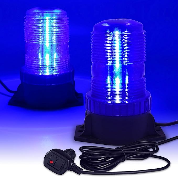 LED Strobe Light, 12V-24V Warning Emergency Safety Flashing Beacon Lights with Magnetic and 16.4 ft Straight Cord Vehicle Forklift Truck Tractor Golf Carts UTV Car Bus (1 PCS, Blue)