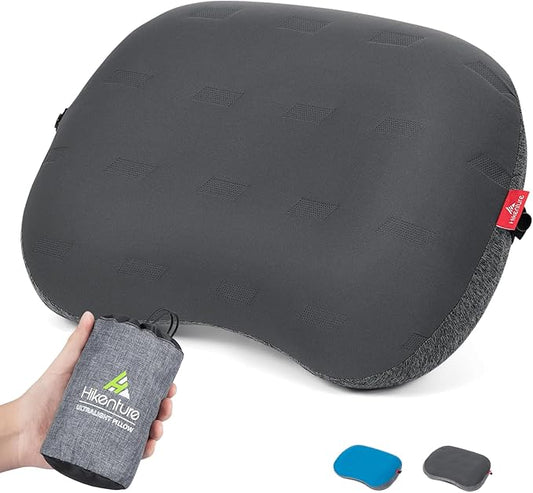 Hikenture Camping Pillow Ultralight, Inflatable Pillows with Removable Cover, Compact Portable Backpacking Pillow, Ergonomic Blow Up Camp Pillows, Washable Air Pillow for Hiking, Beach, Travel (Grey)