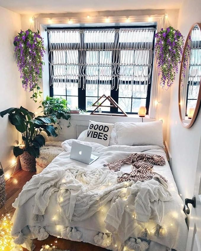 Artificial Hanging Plants with Lights Fake Monkey Plants Wall Decor Fake Outdoor Hanging Plants Hanging plants for Room Wedding Proch Yard Outdoor Home Wall Kitchen Bathroom Indoor Decoration(Purple)