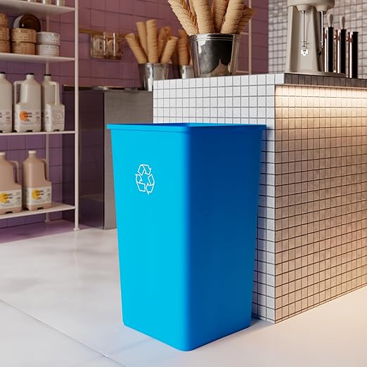 50 Gallon Blue Square Commercial Trash Garbage Can | Outdoor Office Restaurant School Kitchen