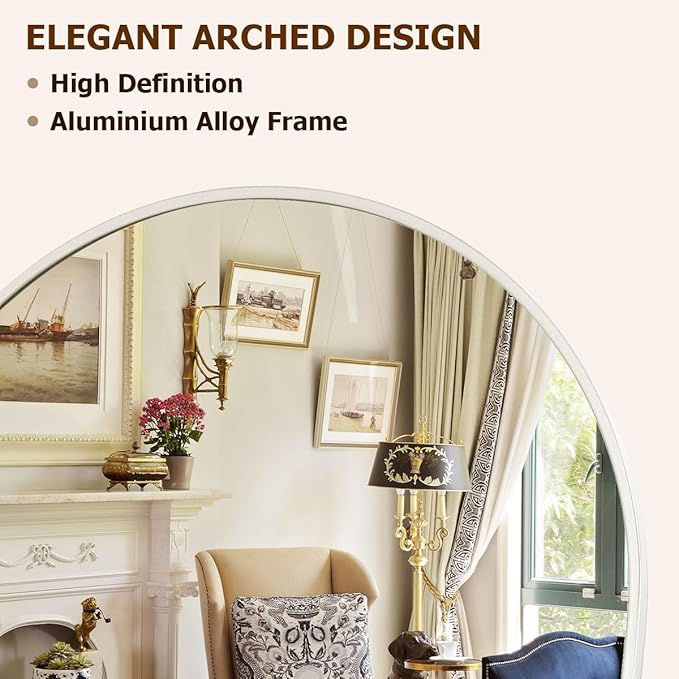 Oversized Full-Body Mirror, 77" x 38" Arched Full-Length Mirror, Silver Metal Frame, Floor Mirror for Bedroom, Living/Dressing Room, Gym - Stand/Wall Mounted/Leaning